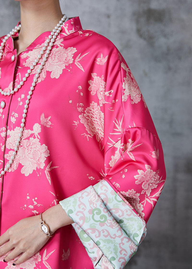 Art Rose Oversized Print Silk Wear on Both Sides Jackets Spring