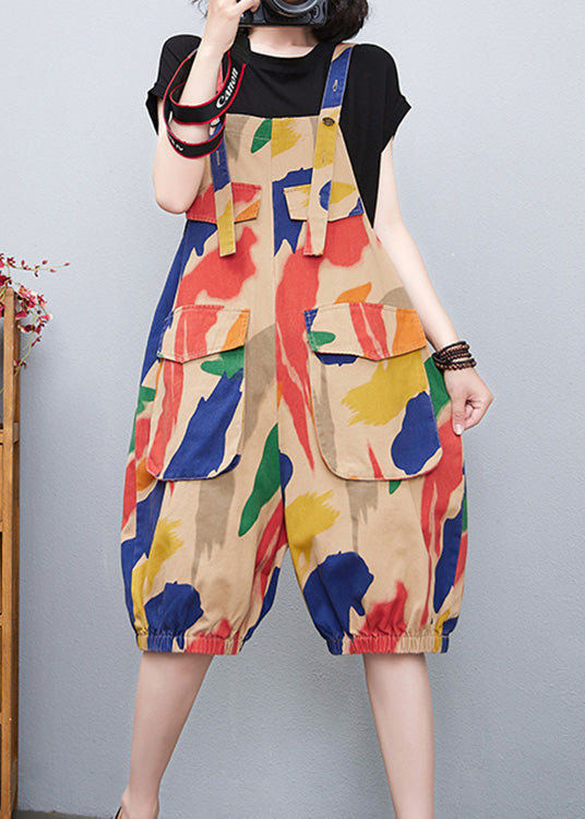 Diy Apricot Slash Neck Print High Waist Jumpsuit Summer