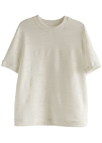 White O-neck Wrinkled Cotton Tanks Short Sleeve