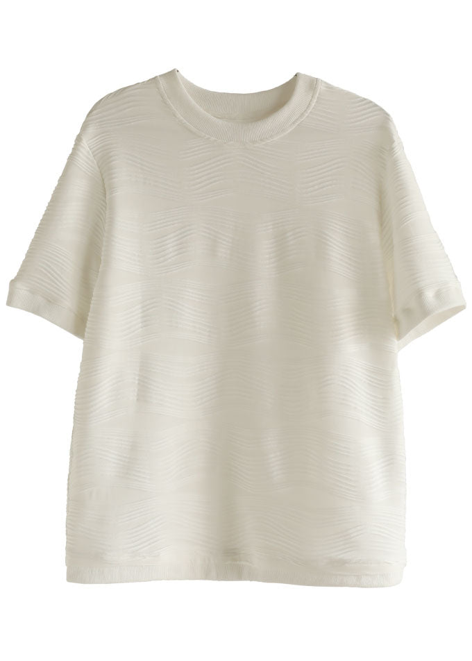 White O-neck Wrinkled Cotton Tanks Short Sleeve