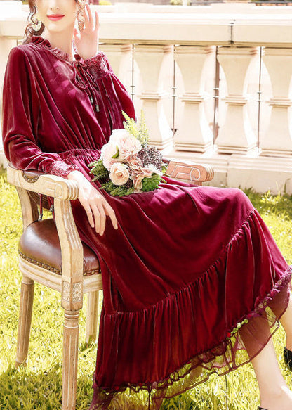 Mulberry Cinched Patchwork Silk Velour Dresses Spring