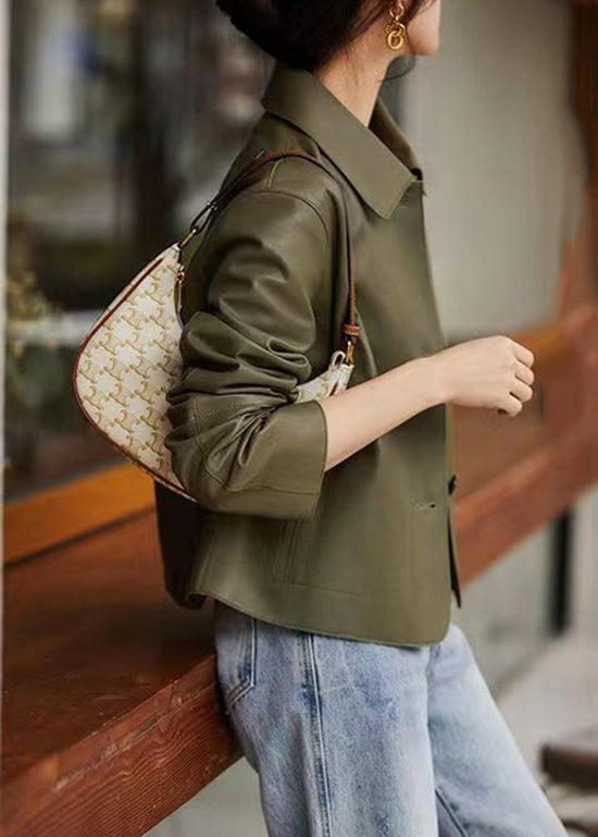 Green Peter Pan Collar Pockets Patchwork Sheepskin Coats Fall