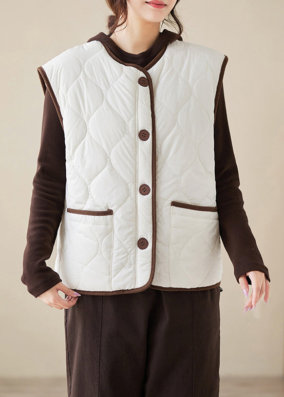 Loose White Button Wear on Both Sides Teddy Faux Fur Waistcoat Sleeveless