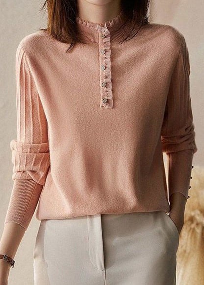 Black Ruffled Button Patchwork Knit Sweaters Long Sleeve