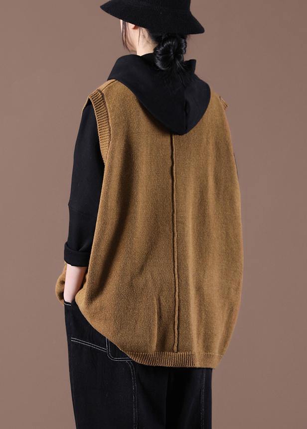 Camel Knitted Waistcoat V Neck Sweatar Vest