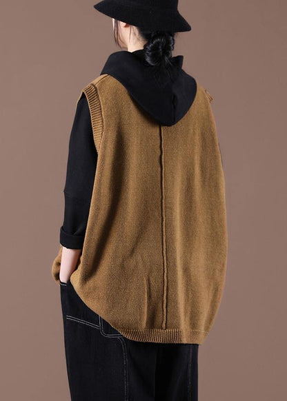 Camel Knitted Waistcoat V Neck Sweatar Vest
