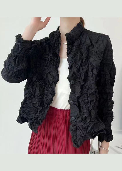 Green Wrinkled Button Cotton Thin Cardigan Coats Spring