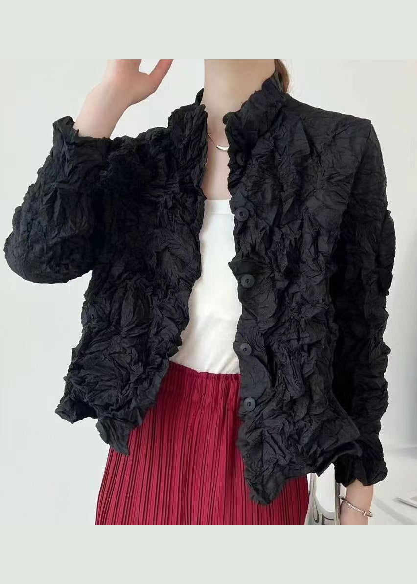 Green Wrinkled Button Cotton Thin Cardigan Coats Spring