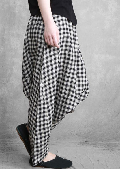 Black Grey Plaid Harem Summer Pants