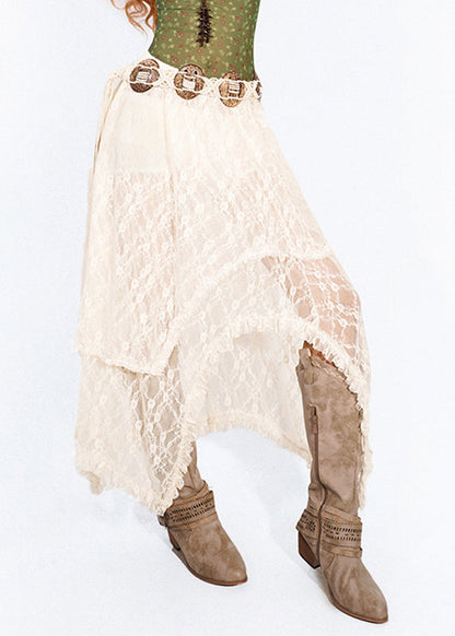Brief White Hollow Out Lace a Line Skirt Summer