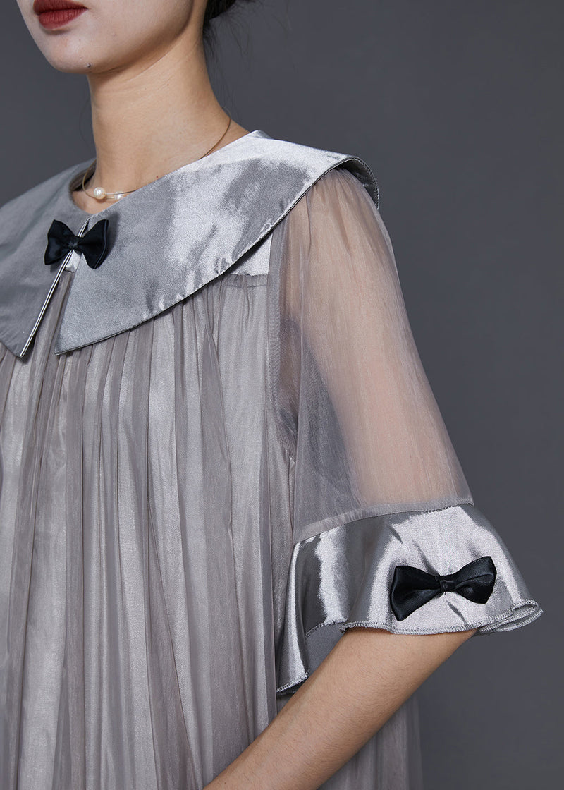 Grey Patchwork Bow Tulle Robe Dresses Summer