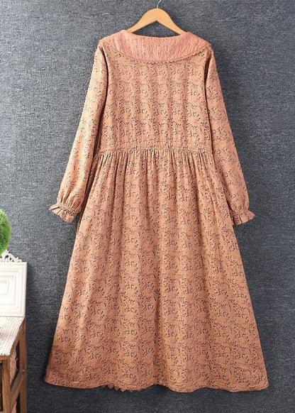 Orange Print Tie Waist Pockets Linen Dresses Spring