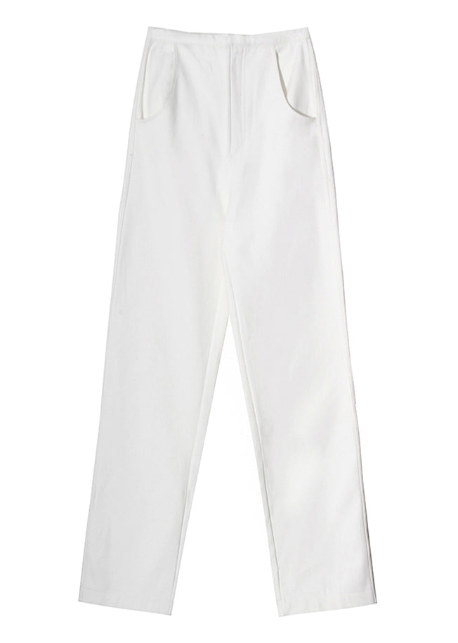 White Zip Up Pockets Denim Pants Trousers Spring