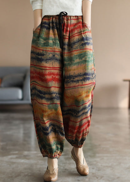 Colorblock Elastic Waist Pockets Patchwork Print Lantern Pants Spring