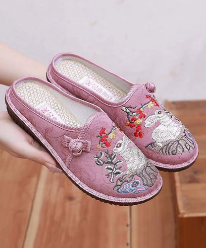 Pink Embroidery Retro Splicing Slide Sandals Soofairy Shoes-20251