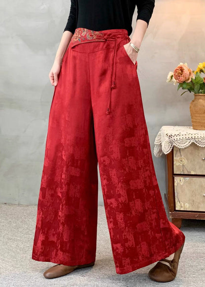 Style Red Embroidered Jacquard Silk Pants Spring