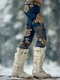 Comstylish Viking Style Golden Rose Celtic Knot Art Knitted Leggings
