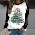 Comstylish Christmas Tree Print Crew Neck Casual Sweatshirt