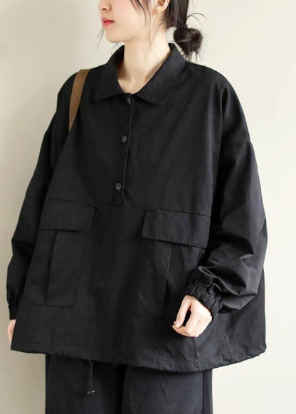 Black Clothes Lapel Patchwork Clothing Spring Shirts