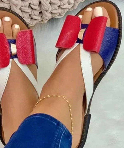 Yellow Peep Toe Faux Leather Splicing Bow Slide Sandals