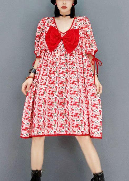 Diy Red V Neck Print Half Sleeve Fall Dresses