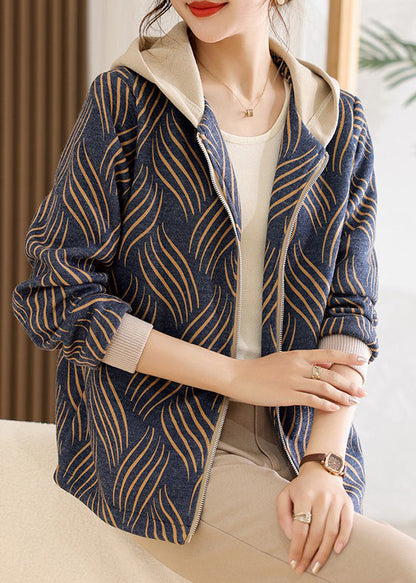 Novelty Yellow Zippered Striped Hoodie Coat Fall