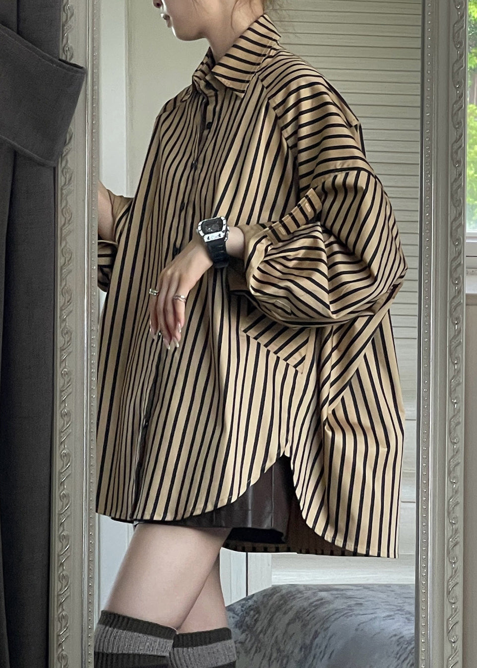 Black Coats and Striped Shirts Two Piece Set Spring