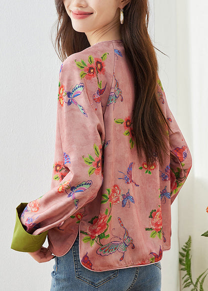 Pink O Neck Print Shirt Top Spring