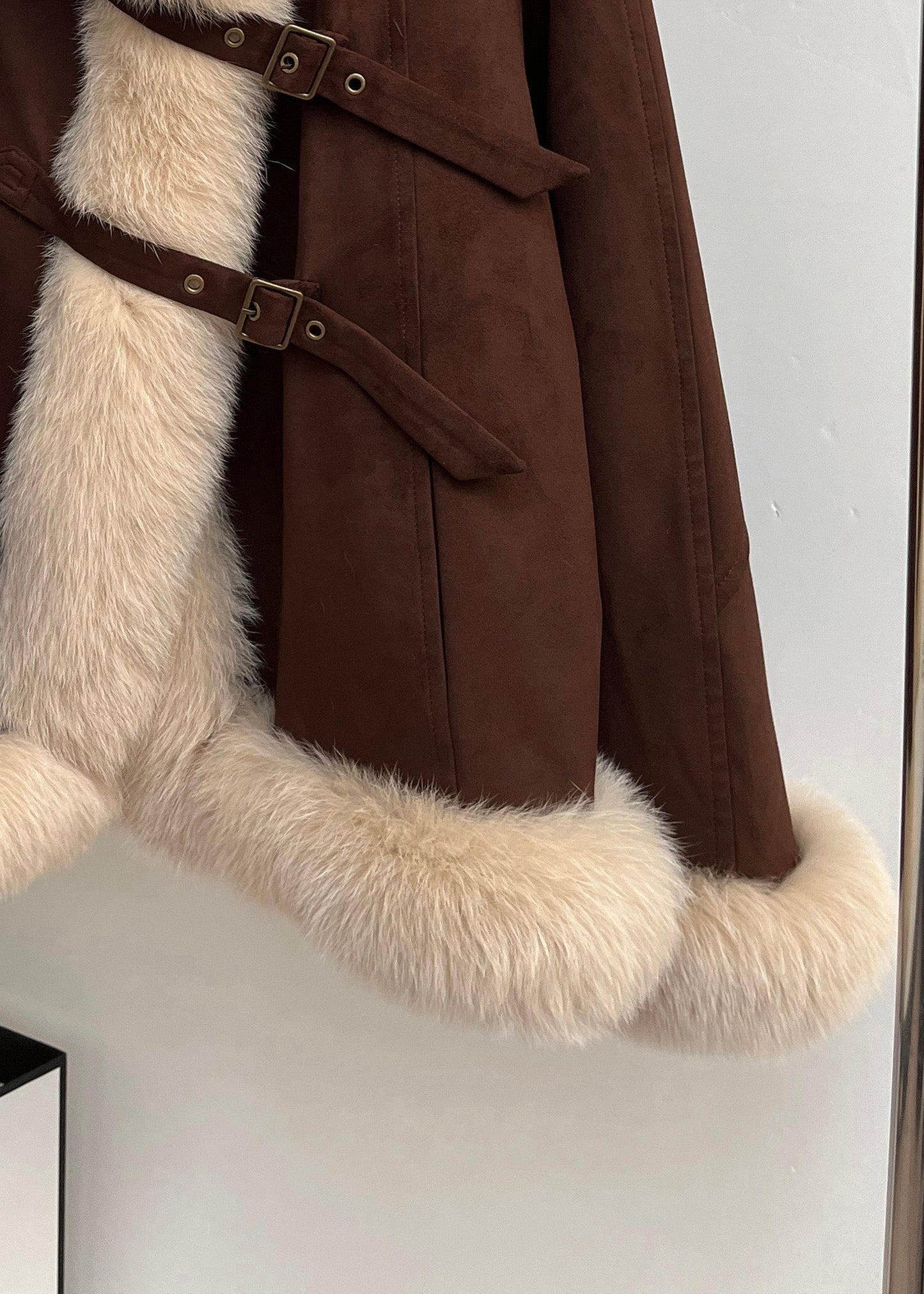 Brown Fox Collar Pockets Patchwork Duck Down Coats Winter