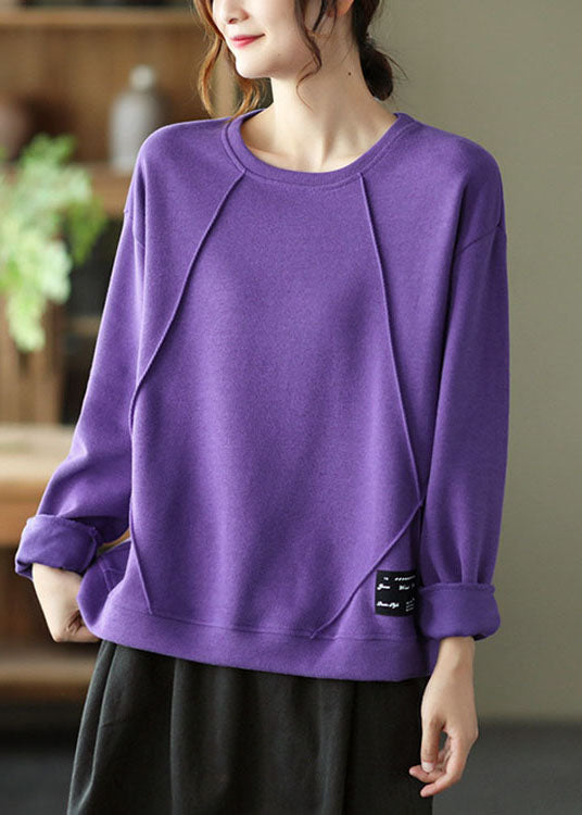 Purple O-neck Patchwork Knit Fall Pullover Street Wear