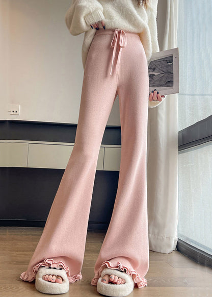 New Pink Elastic Waist Knit Flared Trousers