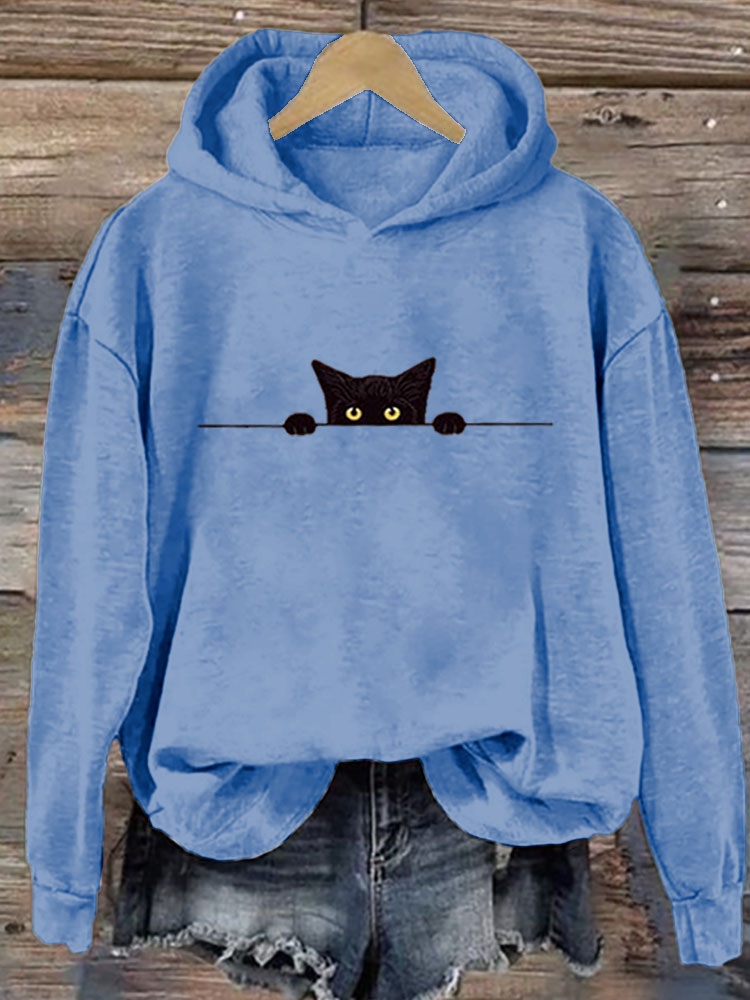 Comstylish Women's Casual Funny Black Cat Print Hoodie