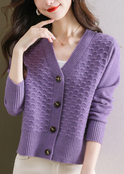 Orange V Neck Button Wool Knit Cardigan Winter