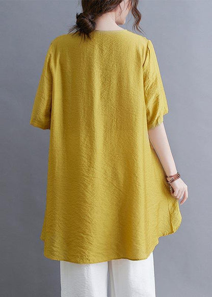 Italian Yellow Embroideried Cotton Linen Top Summer