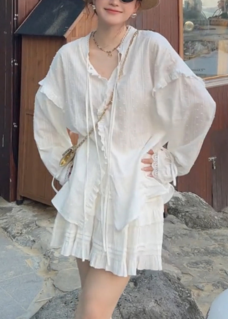 White Oversized Cotton Two Pieces Set Spring