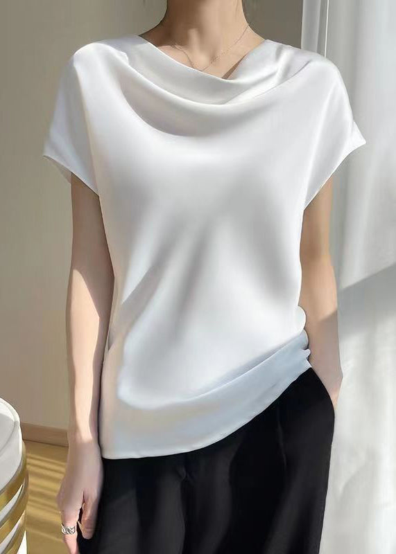 Simple White Turtle Neck Silk T Shirts Summer