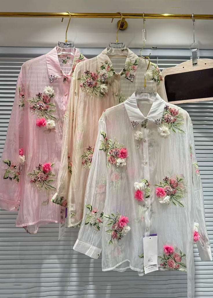 Pink Zircon Patchwork Cotton Shirts Fall