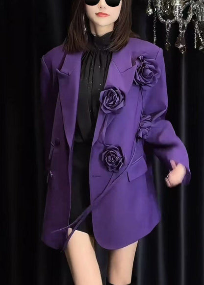 Purple Peter Pan Collar Button Spandex Coats Spring