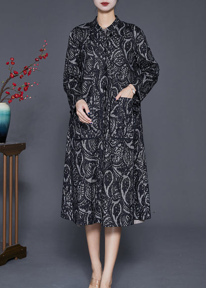 Black Oversized Print Cotton Trench Coats Fall