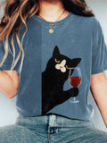 Funny Cat Print Casual Cotton T-Shirt elevenforest