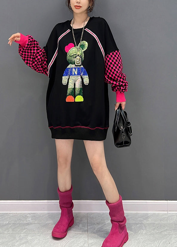 Black O-neck Animal Print Pullover Long Sleeve