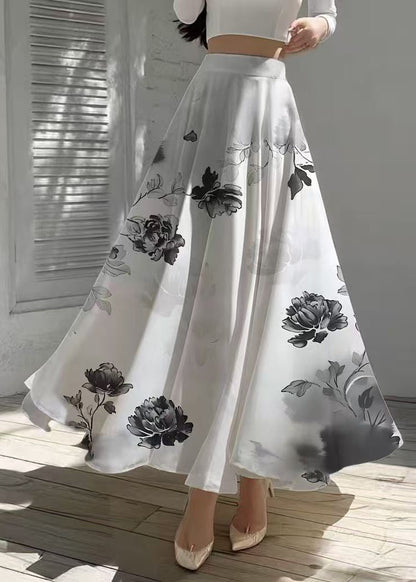 White Print Draping Chiffon a Line Skirts Summer