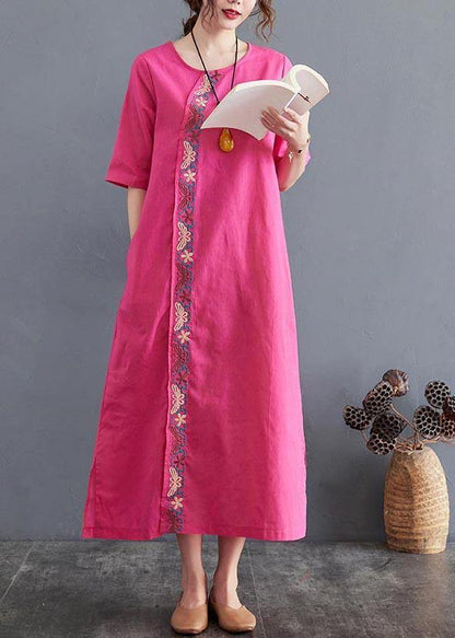 Organic Rose Side Open Cotton Linen Summer Vacation Dresses