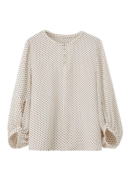 Apricot Dot Print Chiffon Top Long Sleeve