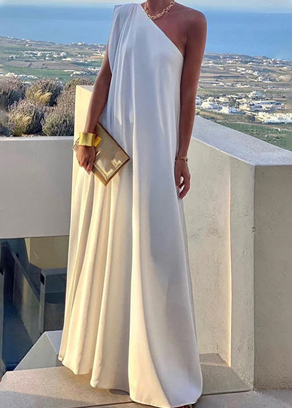 White One Shoulder Cotton Long Dress Summer
