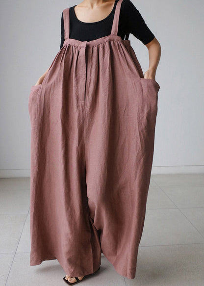 Brown Slash Neck Pockets Jumpsuit Pants Summer