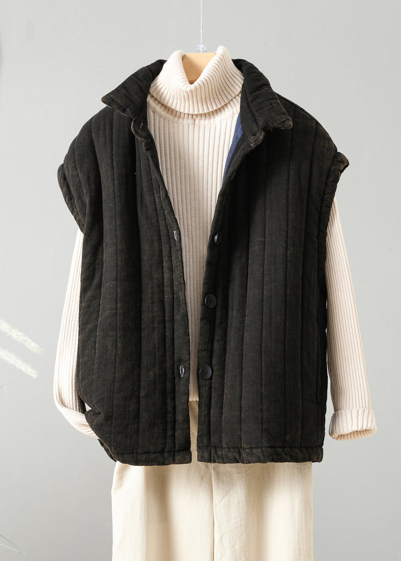 Purple Button Patchwork Fine Cotton Filled Vest Sleeveless
