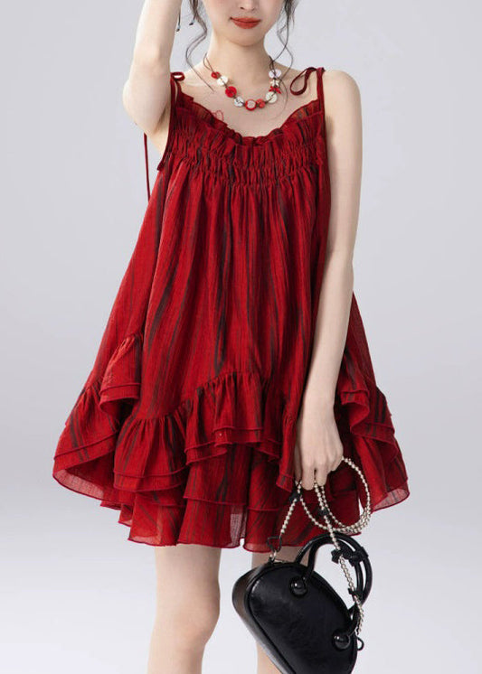 Red Ruffled Spaghetti Strap Top and Skirts Two Pieces Set Summer
