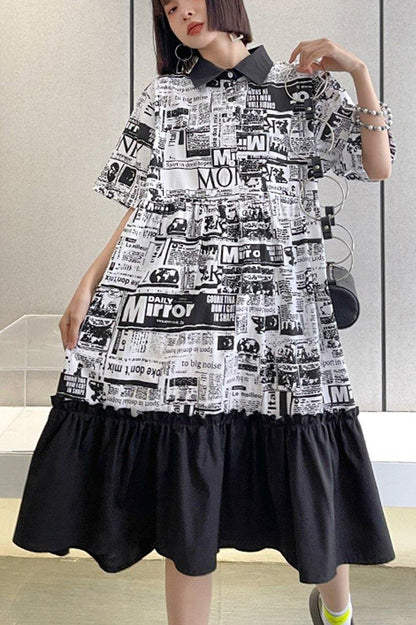 French Print Patchwork Cotton Turn-down Collar Summer Dresses