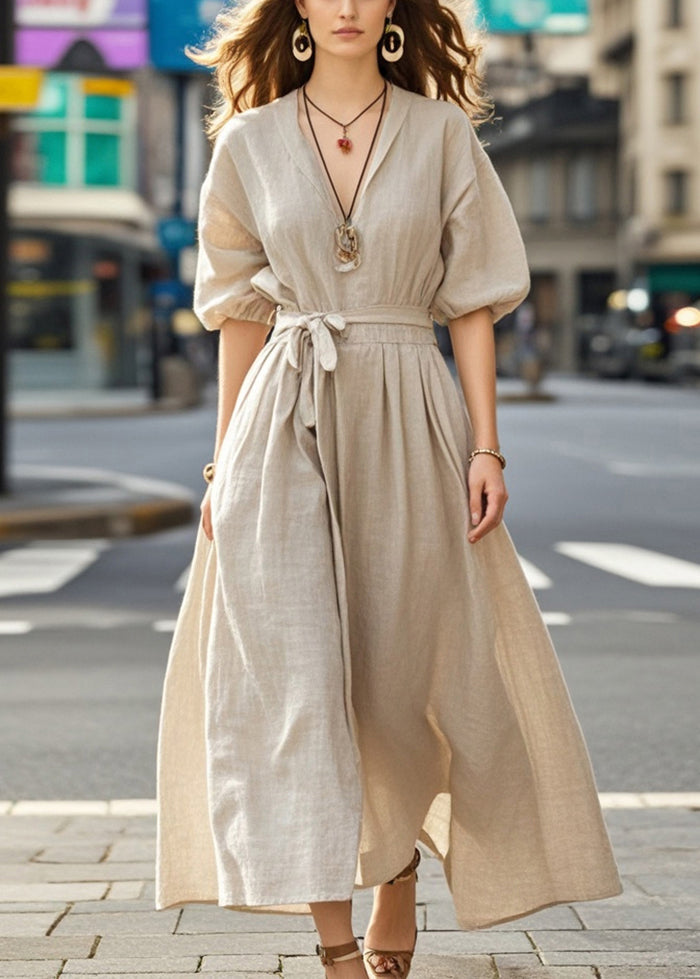 Apricot Tie Waist Exra Large Hem Cotton Dress Summer